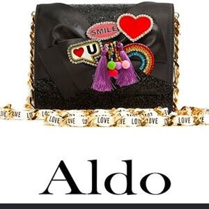 ALDO Black Red Glitter Embellished Crossbody Sling Bag